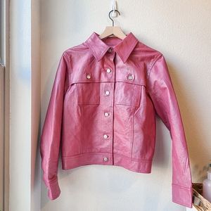Bagatelle Genuine Pink Leather Button Front Jacket